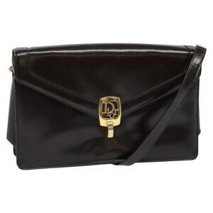 DIOR Shoulder Bag Leather Brown Gold